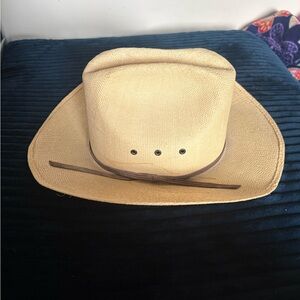 Men's Tan Straw Western Hat with Brown Band